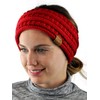 C.C Cable Knit Fuzzy Lined Ear Warmer Ponytail Pony Headband,