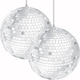 Mirror Disco Ball 4" Inch 2-Pack, Silver Hanging Ball with Attached String for Ring, Reflects Light, Fun Party Home Bands Decorations, Party Favor (2-Pack) | The Dreidel Company