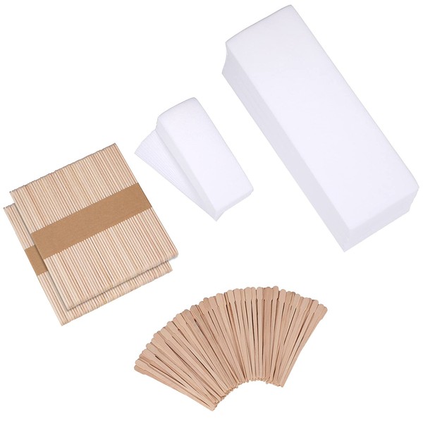 250 Pieces Wax Strips and Sticks Kit Includes Waxing Strips Hair Removal Cloth Wax Strips and Wooden Smooth Wax Applicator Sticks for Women Men Body Skin Hair Removal