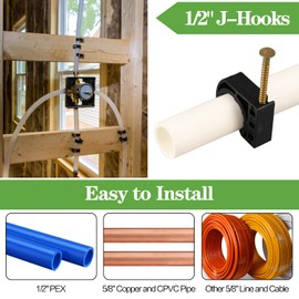 100 Pack Half Clamps J-Hook with Nails Set, 1/2" J-Hooks, J Clamps for PEX, Copper, CPVC Tubing Connections (1/2", 100pcs)