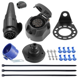 SPARKMOTO 12 V Trailer Plug 13 Pin and Trailer Socket 13 Pin Set, with Full Mounting Accessories, Includes Trailer Plug Holder, Waterproof 13-Pin Plug Socket (New, 2 Cable Outlets)