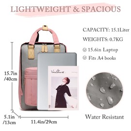 VASCHY School Backpack for Women/Teen Girls, Travel Backpack Water Resistant College High School Computer Bag Student Bookbag, Pink and Gray