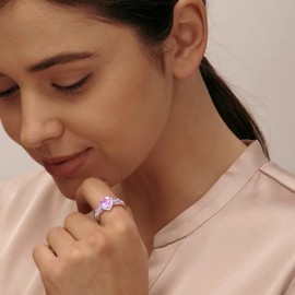 RANDES Pink Engagement Ring Sterling Silver Heart Rings for Women Butterfly October Birthstone Ring Pink Sapphire Promise Wedding Ring Size 10