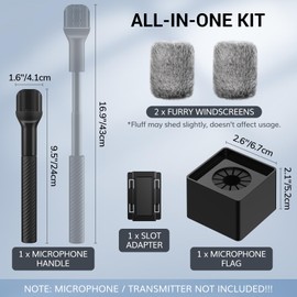 TONOR Wireless Mic Handle Compatible with DJI RODE, Adjustable length Mic Stand Adapter for ALL Lavalier Microphone, Rig with Channel Flag, Rubber Grip, Wind Muff for Vlog, Reports, Interview, TP40