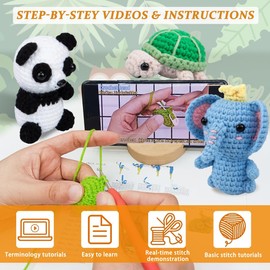 Crochet Animal Kit – 6 PCS Crochet Kit for Beginners, Kids Knitting Beginners Kit with Step by Step Videos, Yarn, Crochet Hook Great Birthday Holiday Gift (Crochet 2)