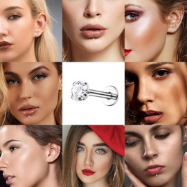 JeryWe 16G G23 Titanium Forward Labret Helix Earrings for Women Cartilage Stud Earring Internally Threaded Labret Studs Cz Snake Tragus Medusa Conch Monroe Piercings Jewellery Hypoallergenic Silver