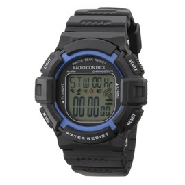 Clefer TE-D189-BK Digital Men's Wristwatch, Radio Wave, Urethane Strap, Black, Black