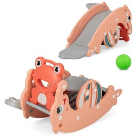 Costway 3-in-1 Toddler Slide Rocking Horse and Slide Set Gift Kids with Basketball Hoop