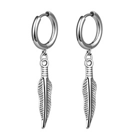 INFINIONLY Men's Women's Stainless Steel Feather Earrings Hoops Novelty Dangles for Boy Fashion Piercing Statement Earrings Creative Stainless Steel Creole Jewellery
