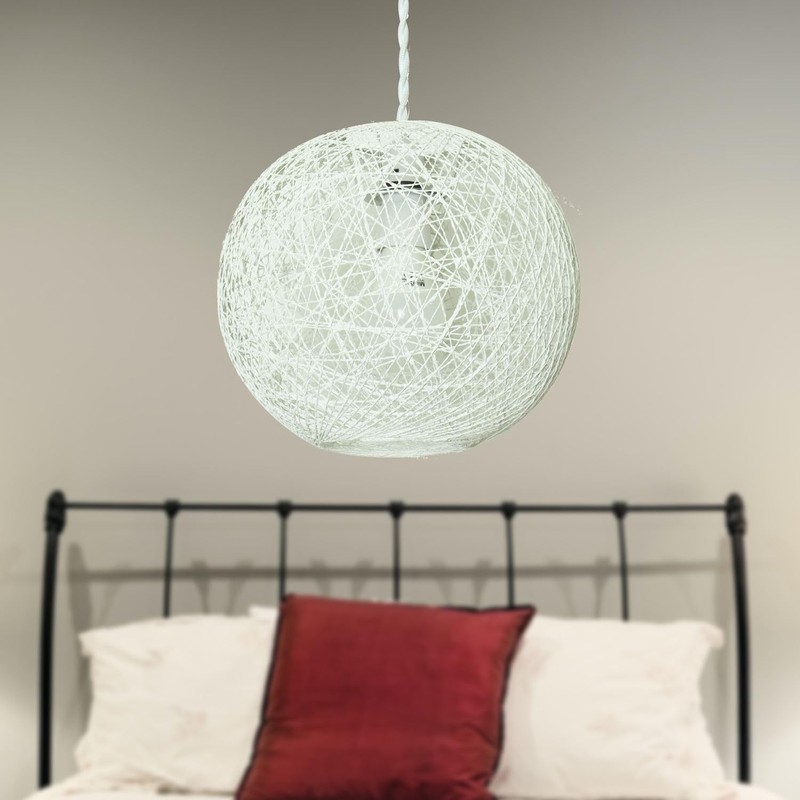 firstchoicelighting Natural Abaca Globe Ceiling Light Shade, White Rattan Wicker