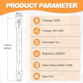 Blakapoo R7S Halogen Leuchtmittel 118mm 300W 230V Warmwei? Dimmbar 2700K, Halogenst?be Linear J 118mm R7S 4500LM fr Wohnzimmerlampe, Leuchtmittel fr Deckenfluter, Arbeitslampen, Landschaftsleuchten, 5 Stck