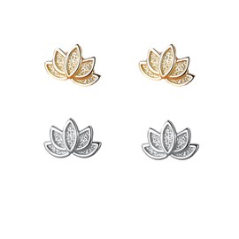 QYHH045 Women's Earrings, Flower, Lotus, Cute, Small, Stud Earrings, Gold, Silver, 999 Silver, Hypoallergenic, Earring, Gift, Present, Silver