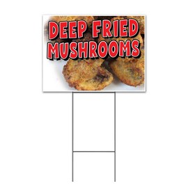 Deep Fried Mushrooms (18" x 24") Yard Sign, Quantity Discounts, Multi-Packs, Includes Metal Step Stake, Bandit, New, Advertising, USA