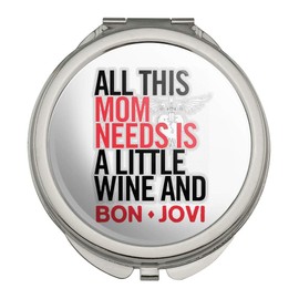 Bon Jovi Mom Needs Wine and Jovi Compact Travel Purse Handbag Makeup Mirror
