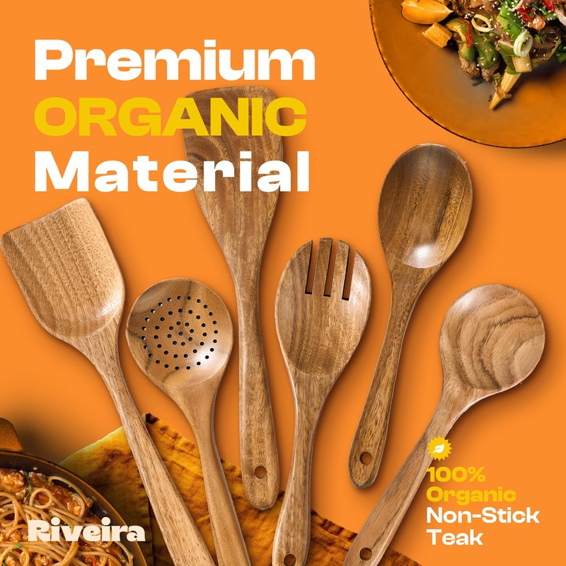 Riveira's 6-Piece Kitchen Essentials - Wooden Spoons for Cooking and