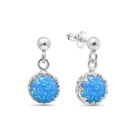925 Sterling Silver Blue Opal Earrings for Women - October Birthstone - Earrings Silver Dangle Post Earrings - Silver Drop Earrings for Women - Everyday Earrings - Minimalist Jewelry for Women