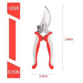 Leize Garden Pruning Shears, Premium Multi-Function Antiskid Stainless Steel Floral Shears, Thickened Pruner for Flowers, Branches and Leaves (Red&Gray)