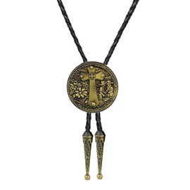 Absbolo Native American Bolo Tie Cross Rodeo Cowboy Leather Necktie Western Necklace Cowboy Costume Bolo Tie for Men Women