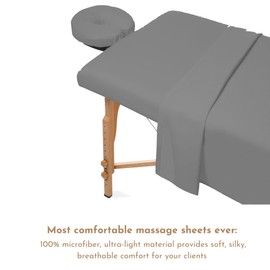 camp county beyond Massage Table Sheets - 3 Pc Massage Sheet Set - Microfiber Ultralight & Breathable Sheets - Includes Flat and Fitted Sheets with Face Rest Cover - Dark Grey Solid