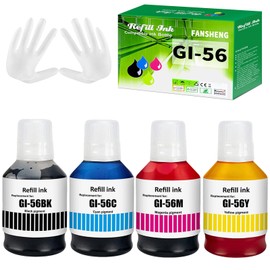 FANSHENG GI56 Ink Compatible with Canon GI-56 ink refill bottles for MAXIFY GX7050 GX6050 GX5050 GX4050 GX3050 (4 Pack Black/Cyan/Magenta/Yellow)
