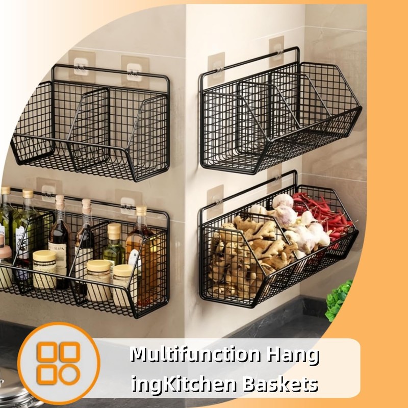 XGVIEGZ Hanging Wire Fruit Basket with Adhesive Hooks, Hanging Fruit