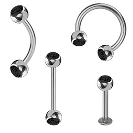 eeddoo Silver Crystal Screw Ball 13 Colours 6 Sizes Stainless Steel 1.2 mm / 1.6 mm Attachment / Replacement Ball with Screw Thread Horseshoe Labrets Barbells Belly Button