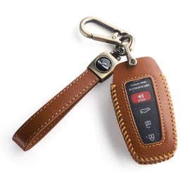 for Toyota Key Fob Cover with Keychain, Leather Car Key Case Full Protector Fit for 2018-2024 Rav4 Highlander Camry Corolla Avalon C-Hr Prius, Brown