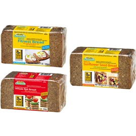 Mestemacher Whole Grain Bread (Fitness, Whole Rye, Sunflower Seed, variety pack of 3)