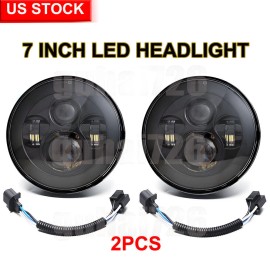 Unbranded Pair 7" Round LED Headlights Hi/Lo Beam For Jeep Wrangler JK LJ TJ CJ /For Dodge
