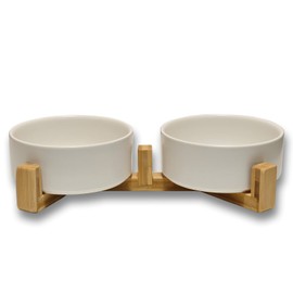 Elevated Dog Bowls and Cat Bowls Set to Minimize Neck Stress and Prevent Chin Irritations (White, 1.7 Cups)