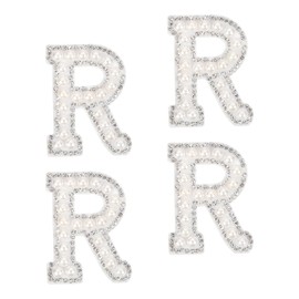sourcing map 10Pcs Iron on Letters Patches, Letter R Rhinestone Pearl Alphabet Applique English Letter Sew on Patches for DIY Clothing Hat Bag, White