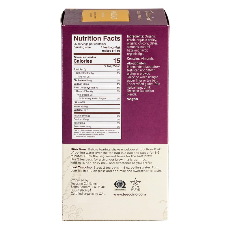 Teeccino Hazelnut Herbal Tea - Rich & Roasted Herbal Tea