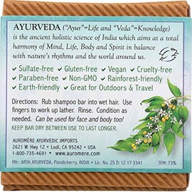 Auromere Barra de champú ayurvédica, ecológica, hecha a mano, vegana, libre de crueldad, natural, sin OMG, todo en uno para jabón y champú (4.23 oz), 