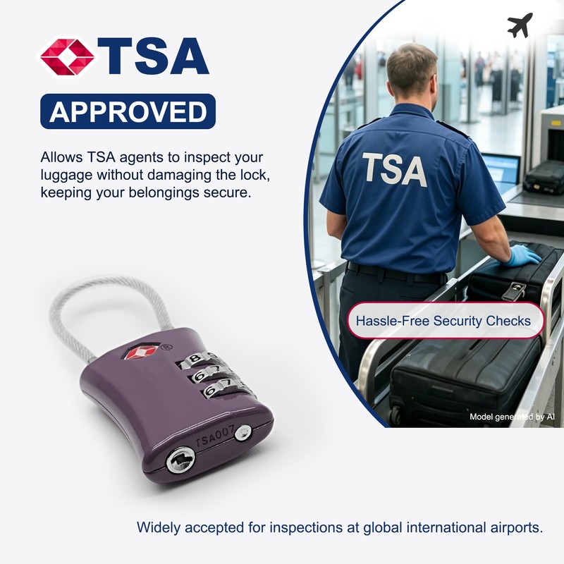 TSA Locks for Luggage, Small Combination Padlock with Cable, Luggage