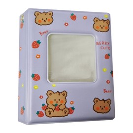 Kpop Photocard Album Mini Photo Sleeve Binder with 32 Pockets (Square Cover) + 2pcs Kpop Idol Photocard - Portable Collector Book for Polaroid Films/ID Card/Name Card/Photo Card (Bear)