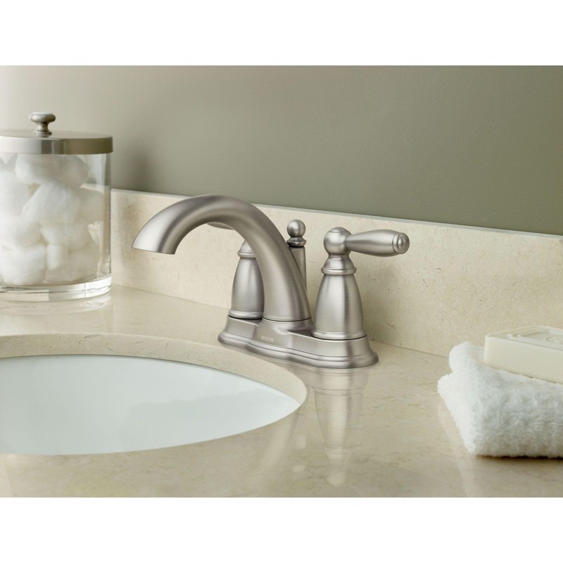 Moen Brantford Brushed Nickel Two-Handle Low-Arc Traditional Centerset Bathroom Faucet