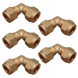 8mm Brass Compression Elbow Connectors – Pack of 5 | Durable 90° Plumbing Joints for 8mm Copper Pipe