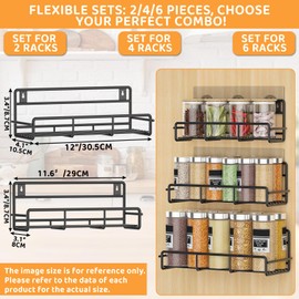 ITHWIU 2 Pack Wall Mount Spice Rack Organizer, for Kitchen Pantry Door Storage and Organization, Heavy-Duty Metal Kitchen Spice Rack, Flexible Wall Iron Shelves with Adhesive Hook, Black