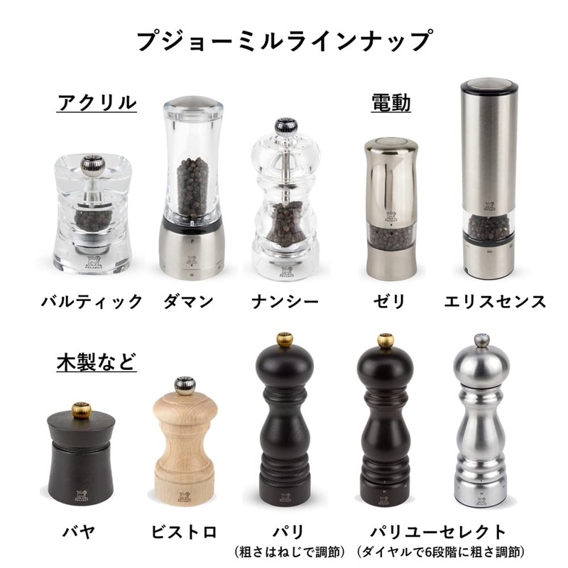 プジョー PEUGEOT ミル 胡椒 ペッパーミル 透明 アクリル製 粗さ調節 容量15g・11cm 手動