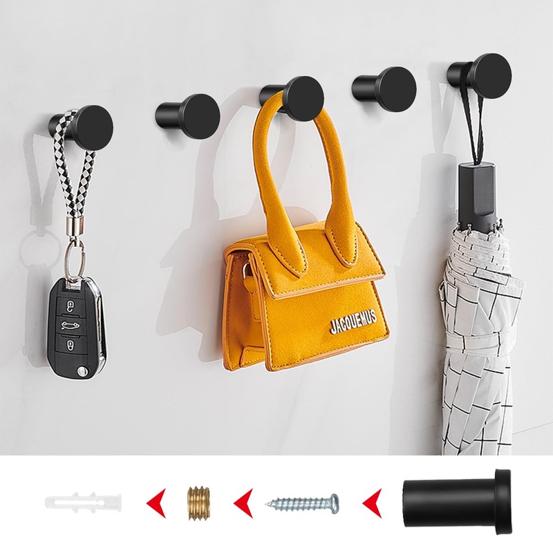 Mailfull Coat Hooks Black Pack of 8 Towel Hooks with