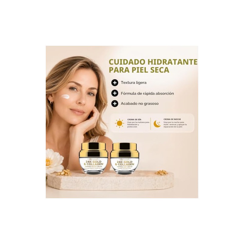 Clear Beauty Set Crema Hidratante Día Noche Oro Quilates Colágeno