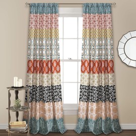 Lush Decor Par de Cortinas de Ventana de Rayas Bohemias Coloridas con diseño Atrevido, 52 Pulgadas de Ancho x 84 Pulgadas de Largo, Turquesa y Naranja