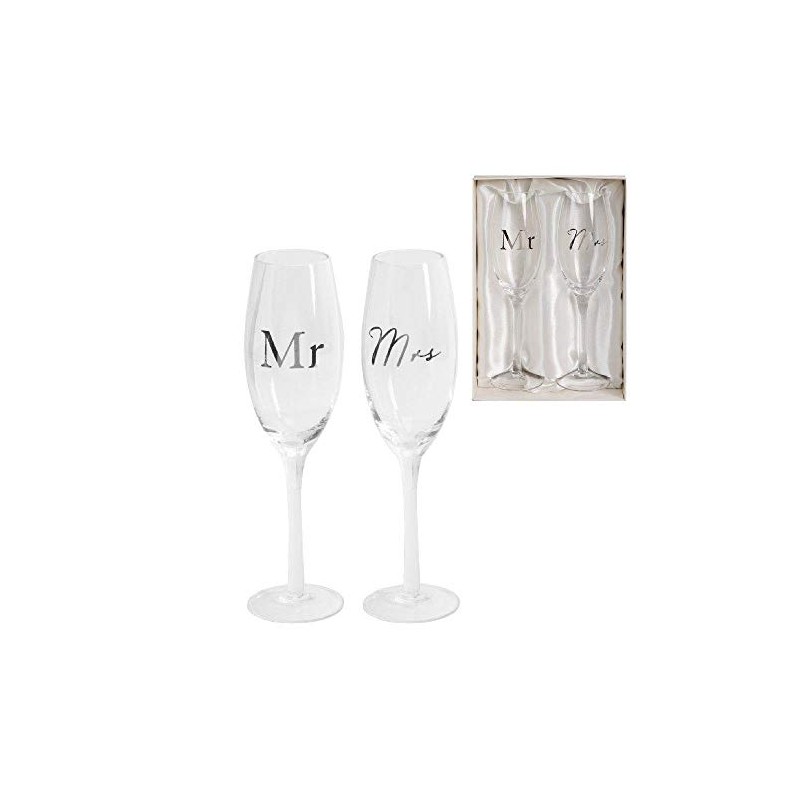Amore Mr & Mrs Wedding Champagne Flutes Glasses