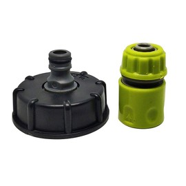 Funitric IBC Water Tank S60x6 Outlet with Hoselock Fitting, Connector Adapter, Tap and 1/2" Outlet (Black, Plastic, Round)