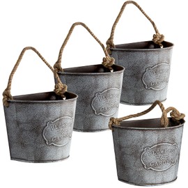 XONOR 4Pcs Galvanized Metal Hanging Wall Planter, Rustic Wall Flower Vase for Succulents Herbs Country Home Farmhouse Wall Decoration (2)