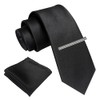RBOCOTT Black Skinny Tie and Pocket Square with Tie Clip