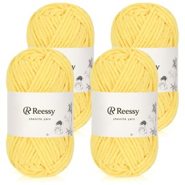 Reessy Chenille Yarn, Soft Chunky Yarn for Crochet, 4 ×50g Thick Wool Fluffy Wool Perfect for Crochet Baby Blankets, Jumpers, Scarves, Hats(Gold)