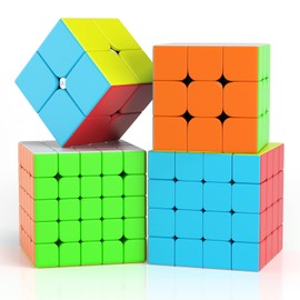 ROXENDA Speed Cube Set, 2x2 3x3 4x4 5x5 Stickerless Speed Cube Bright Fast Cube Set with Gift Packing