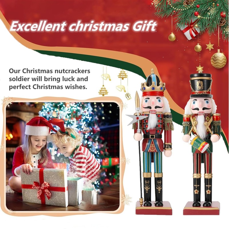 Christmas Nutcracker Soldier, 30 cm Wooden Nutcracker Christmas Decorations for