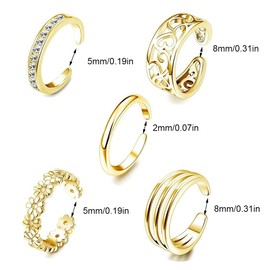 LEEQBCR - 5 Pcs Toe Ring Made of 925 Sterling Silver, Women's Open Adjustable Band Ring, Ring, Jewellery (Gold)
